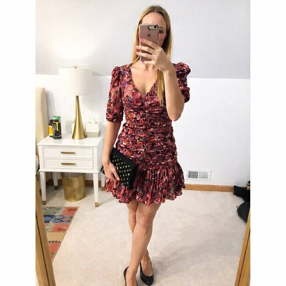 Tanya Taylor Red Leopard Ruffle Dress $545